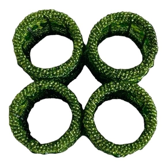 Vintage Set of 4 Green Handmade Micro Beaded Napkin Rings Moroccan Napkin Rings - Picture 5 of 6